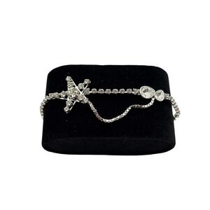 Swarovski Crystal Sparkle Star Dangle‎ Chain Bracelet Silver Tone Swan Signed